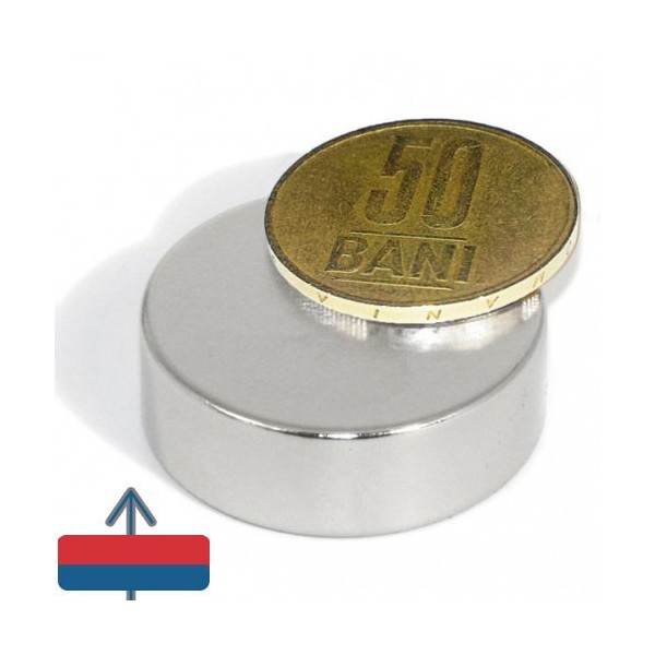 Magnet neodim disc 30 x 10 mm cu moneda de 50 bani