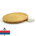 Magnet neodim disc 07 x 0.4 mm cu moneda de 50 bani și magnetizare lipit