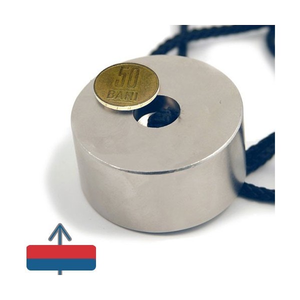 Magnet neodim inel 60 x 06 x 30 mm cu moneda de 50 bani