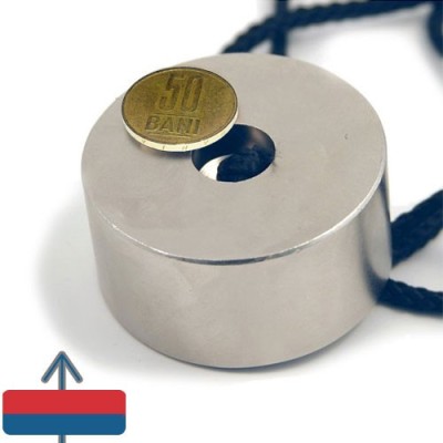 Magnet neodim inel 60 x 06 x 30 mm cu moneda de 50 bani