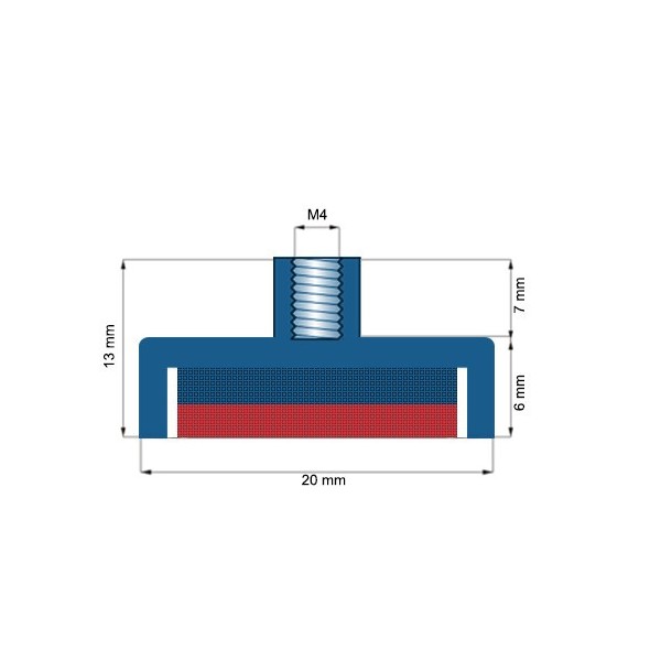 Magnet neodim oala D20 mm cu gat filetat C