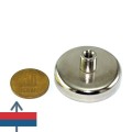 Magnet neodim oală D 42 mm cârlig inelar cu 50 bani și cârlig demontat