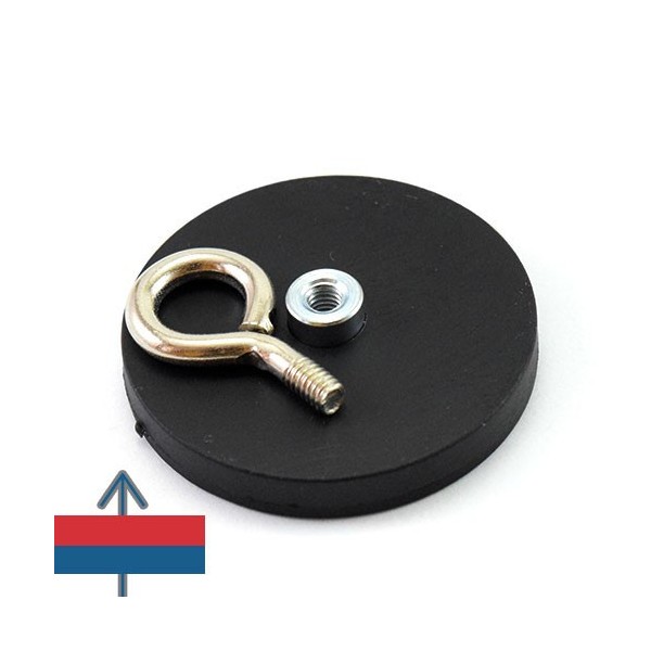 Magnet neodim oala D43 mm cauciucat cu carlig inelar 5