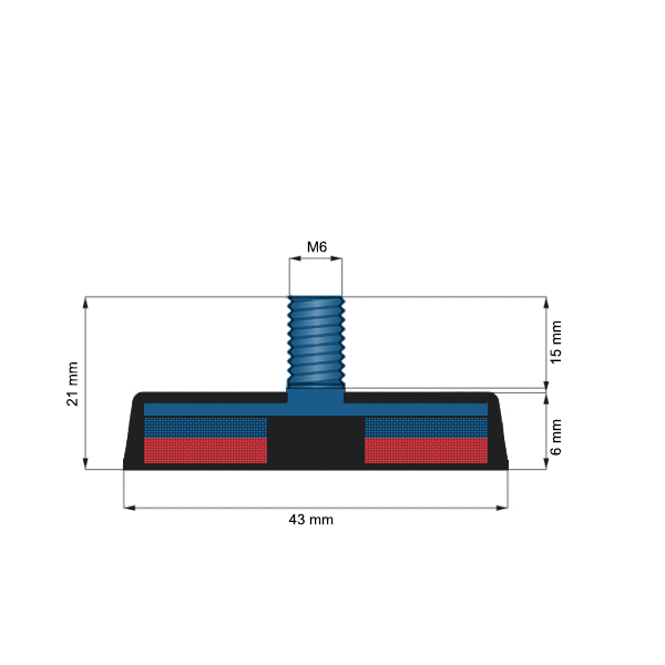 Magnet neodim oala D43mm cauciucat filet ext C