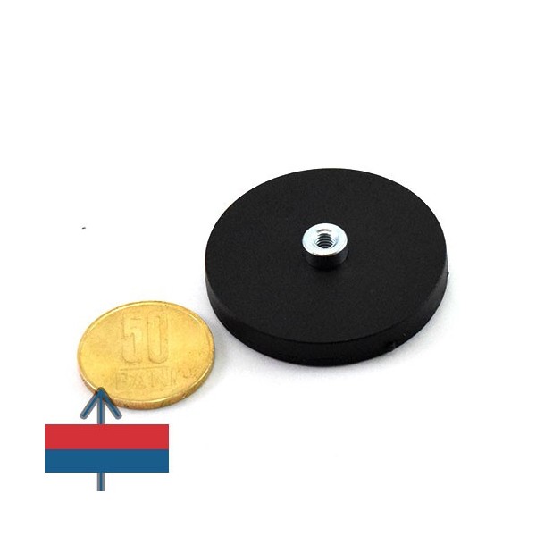 Magnet neodim oala D43 mm cauciucat cu gat filet interior 1