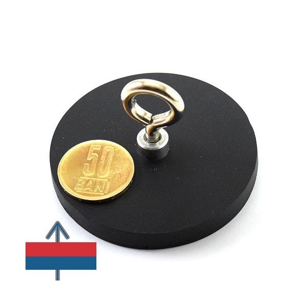 Magnet neodim oala D66 mm cauciucat cu carlig inelar 1