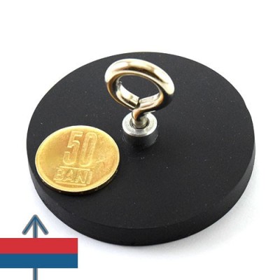 Magnet neodim oala D66 mm cauciucat cu carlig inelar 1