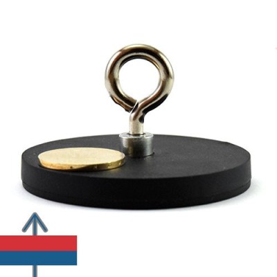 Magnet neodim oala D66 mm cauciucat cu carlig inelar 2