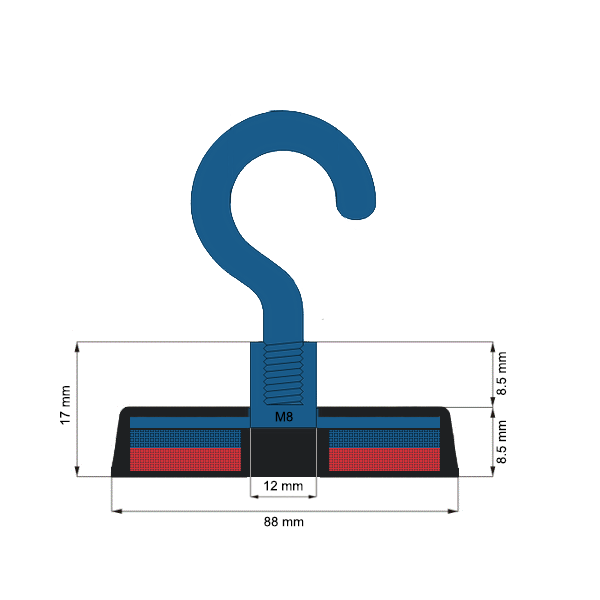 Magnet neodim oala D88mm cauciucat carlig C