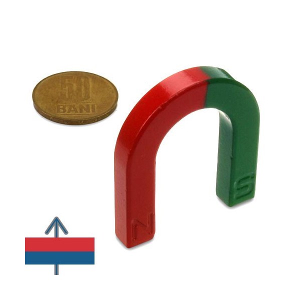 Potcoavă ferită 42 x 38 x 7 mm roșu / verde pentru experimente - cu moneda de 50 bani