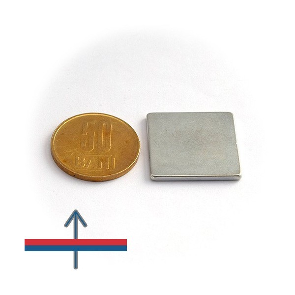 Magnet neodim bloc 24 x 24 x 2 mm - N38H cu magnetizare