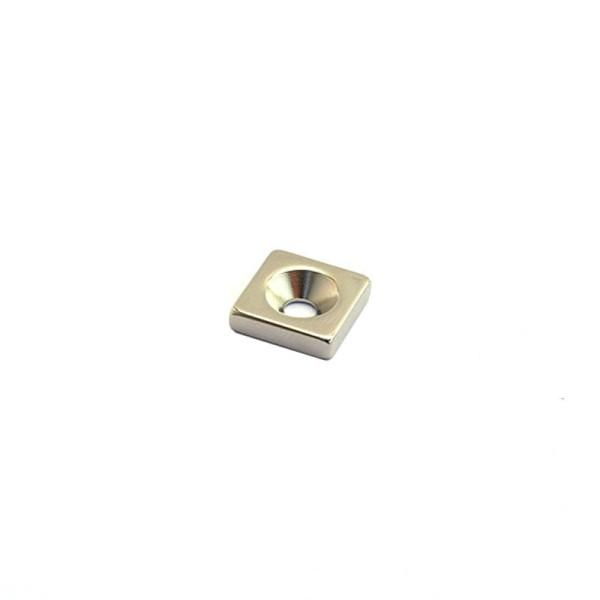 Magnet neodim bloc 15 x 15 x 4 mm cu gaura îngropată D4,5 D9,6 - N35