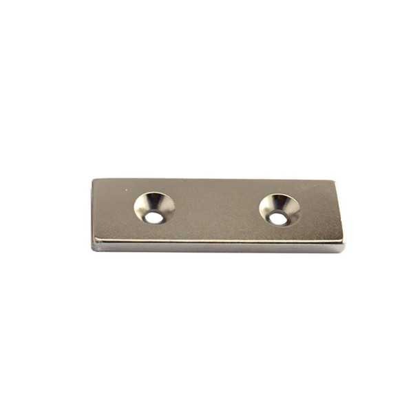 Magnet neodim bloc 60 x 20 x 4 mm cu gauri ingropate D4,5 D9,46 - N35
