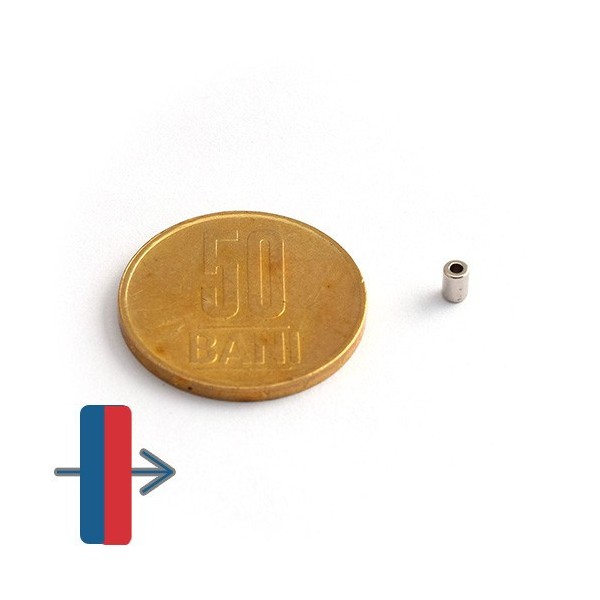 Magnet neodim inel 2,6 x 1,3 x 3,6 mm - N45 diametral cu magnetizare