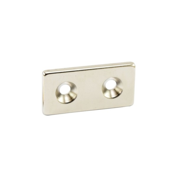 Magnet neodim bloc 40 x 20 x 4 mm cu gauri ingropate D4,5 / D9,6 - N35