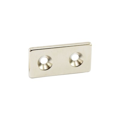 Magnet neodim bloc 40 x 20 x 4 mm cu gauri ingropate D4,5 / D9,6 - N35