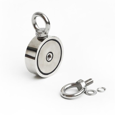 Magnet neodim oală D 75 mm cu două cârlige inelare și două fețe x 250 kg - magnet fishing