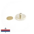 Magnet ferită oală D 40 mm cu gât filetat la interior magnetizare și moneda de 50 bani