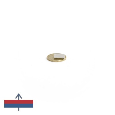 Magnet neodim bloc 12,7 x 12,7 x 1,58 mm cu magnetizare pe moneda de 50 bani