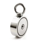 Magnet neodim oală D 75 mm cu două cârlige inelare și două fețe x 160 kg - magnet fishing - vertical