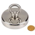 Magnet neodim oală D 80 mm cârlig inelar - fishing / pescuit cu moneda de 50 bani