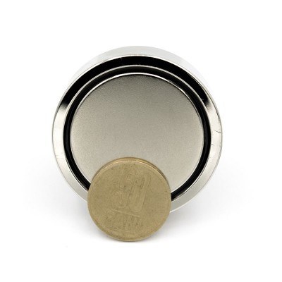 Magnet neodim oală D 48 mm cârlig inelar 50 bani spate