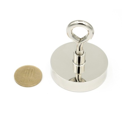 Magnet neodim oală D 48 mm cârlig inelar 50 bani