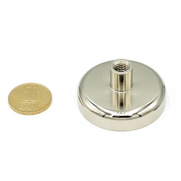 Magnet neodim oală D 48 mm cu gât filetat la interior Strong cu 50 bani