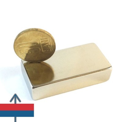 Magnet neodim bloc 50 x 25 x 12.5 mm cu moneda peste vertical