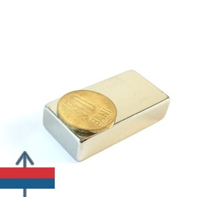 Magnet neodim bloc 50 x 25 x 12.5 mm cu moneda peste