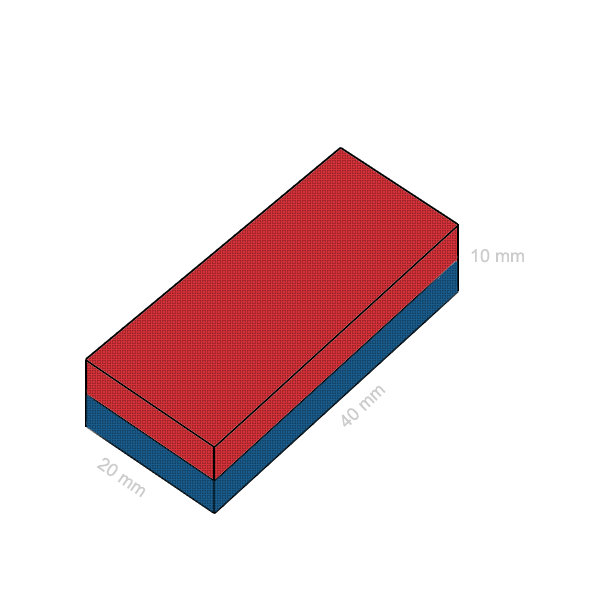 Magnet neodim bloc 40 x 20 x 10 mm schema