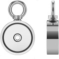 Magnet neodim oală D 48 mm cu două cârlige inelare și două fețe x 70 kg - magnet fishing - față lateral
