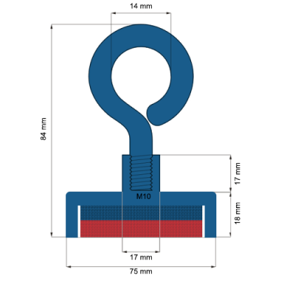 Magnet neodim oala D75 mm cu cârlig inelar cu guler - schemă