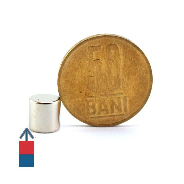 Magnet neodim cilindru 08 x 08 mm - cu moneda de 50 bani