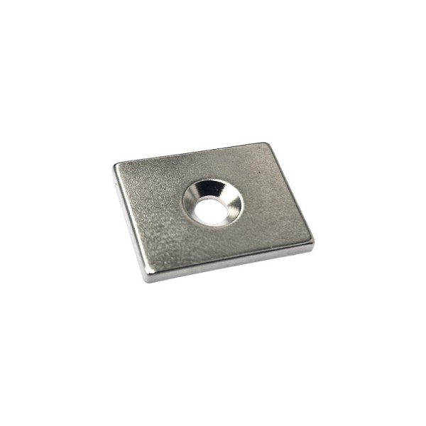 Magnet neodim bloc 19 x 15 x 2 mm cu gaură îngropată D3,5 / D6,5 mm