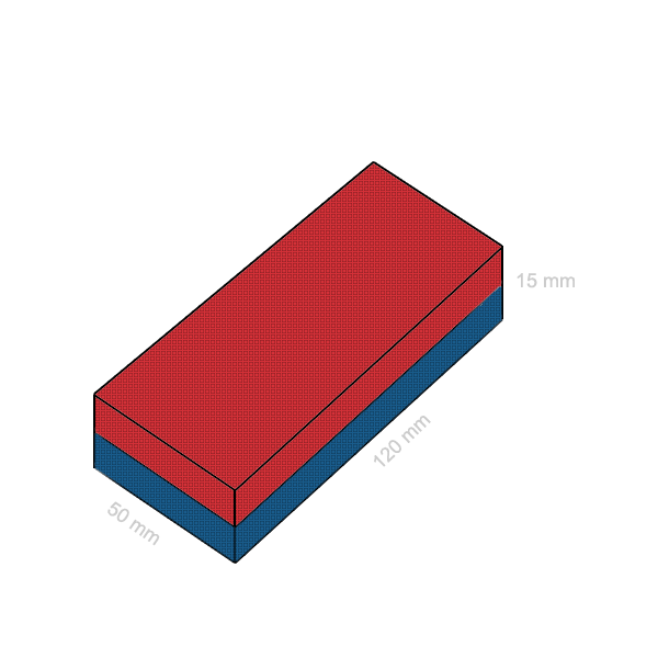 Magnet neodim bloc 120 x 50 x 15 mm - dimensiuni
