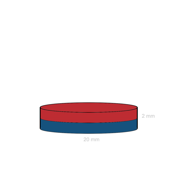 Magnet neodim disc 20 x 02 mm N52 schema