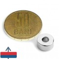 Magnet neodim inel 10 x 04 x 05 mm cu magnetizare și moneda de 50 bani