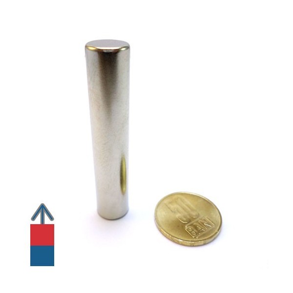 Magnet neodim cilindru 12 x 60 mm N52 cu moneda de 50 bani