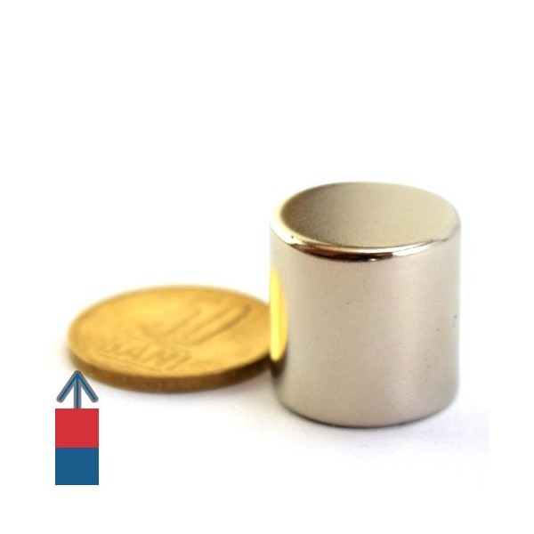 Magnet neodim cilindru / disc 20 x 20 mm N52 - cu moneda de 50 bani