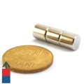 Magnet neodim cilindru 08 x 08 mm - 3 bucăți cu moneda de 50 bani